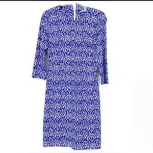 J McLaughlin Sophia Dress - M blue.  Purple white , Catalina , nylon spandex